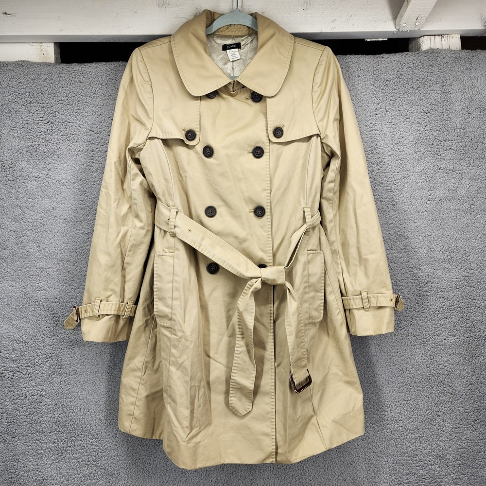 J.Crew Womens Khaki Tan Double Breasted Trench Coat Belted Size 14